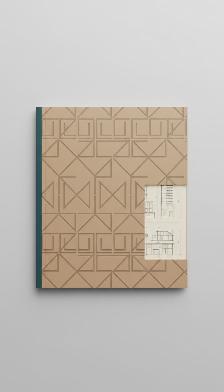 Carpeta de presentación con bocetos arquitectónicos